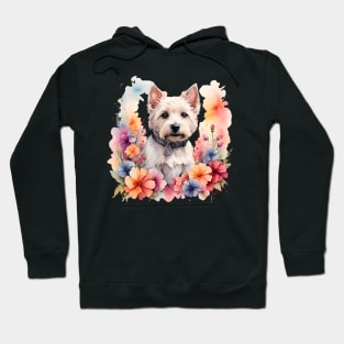 A west highland white terrier decorated with beautiful watercolor flowers Hoodie